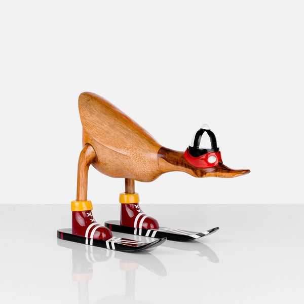 Rikmani Holzfigur Ente Skifahrer - Handgeschnitztes Deko-Set