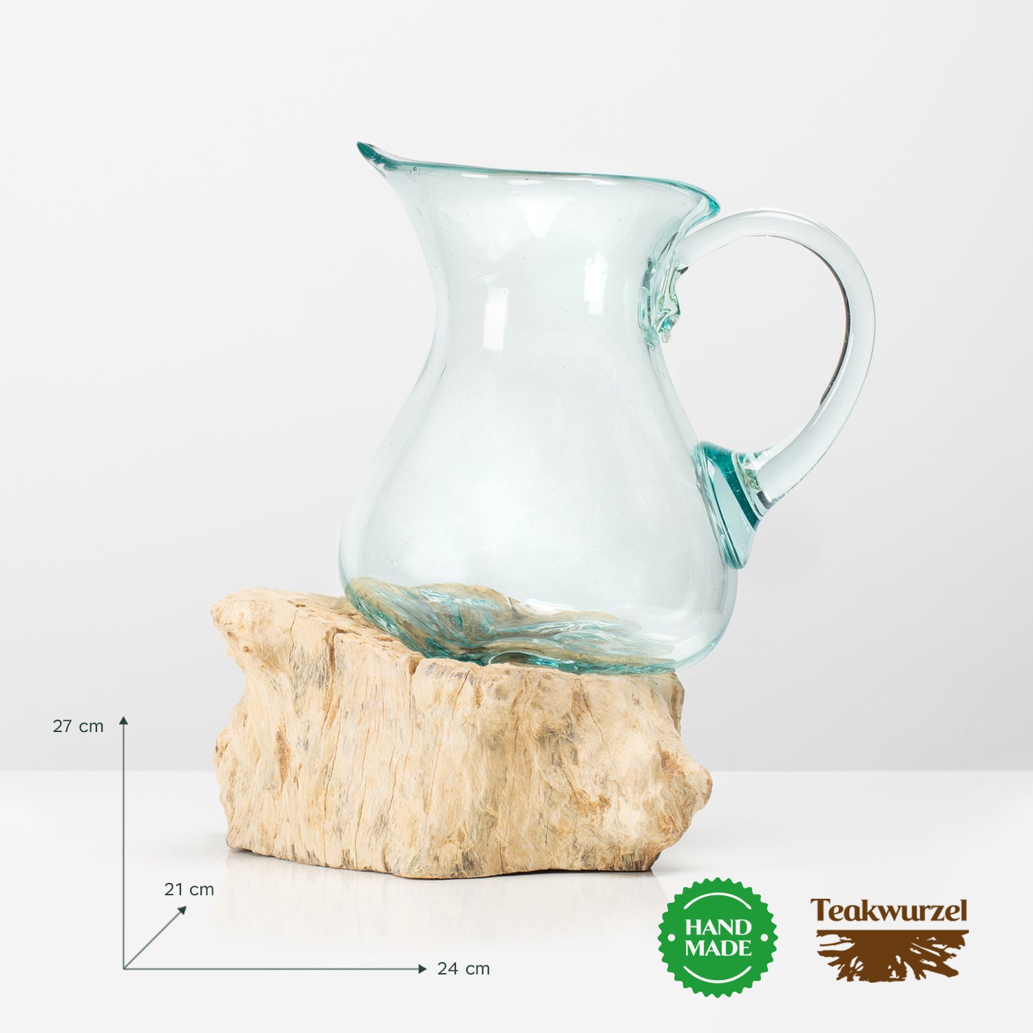 Glaskaraffe auf Holzpodest Schmelzkaraffe Vase VIA  (transparent)