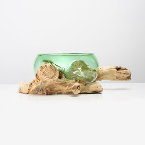 Bild in Slideshow öffnen, Glasschale auf Holzpodest Schmelzschale Vase OLYMPIA (Grün)
