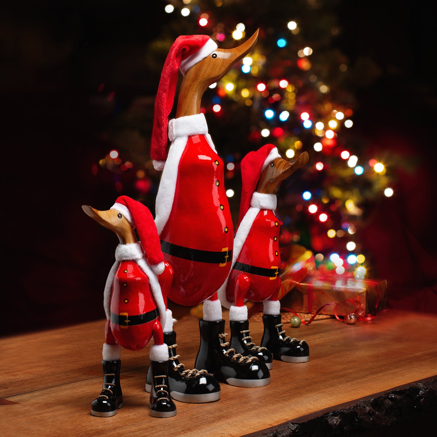 Ente "Santa" (Weihnachtsmann) aus Holz Geschenk Deko