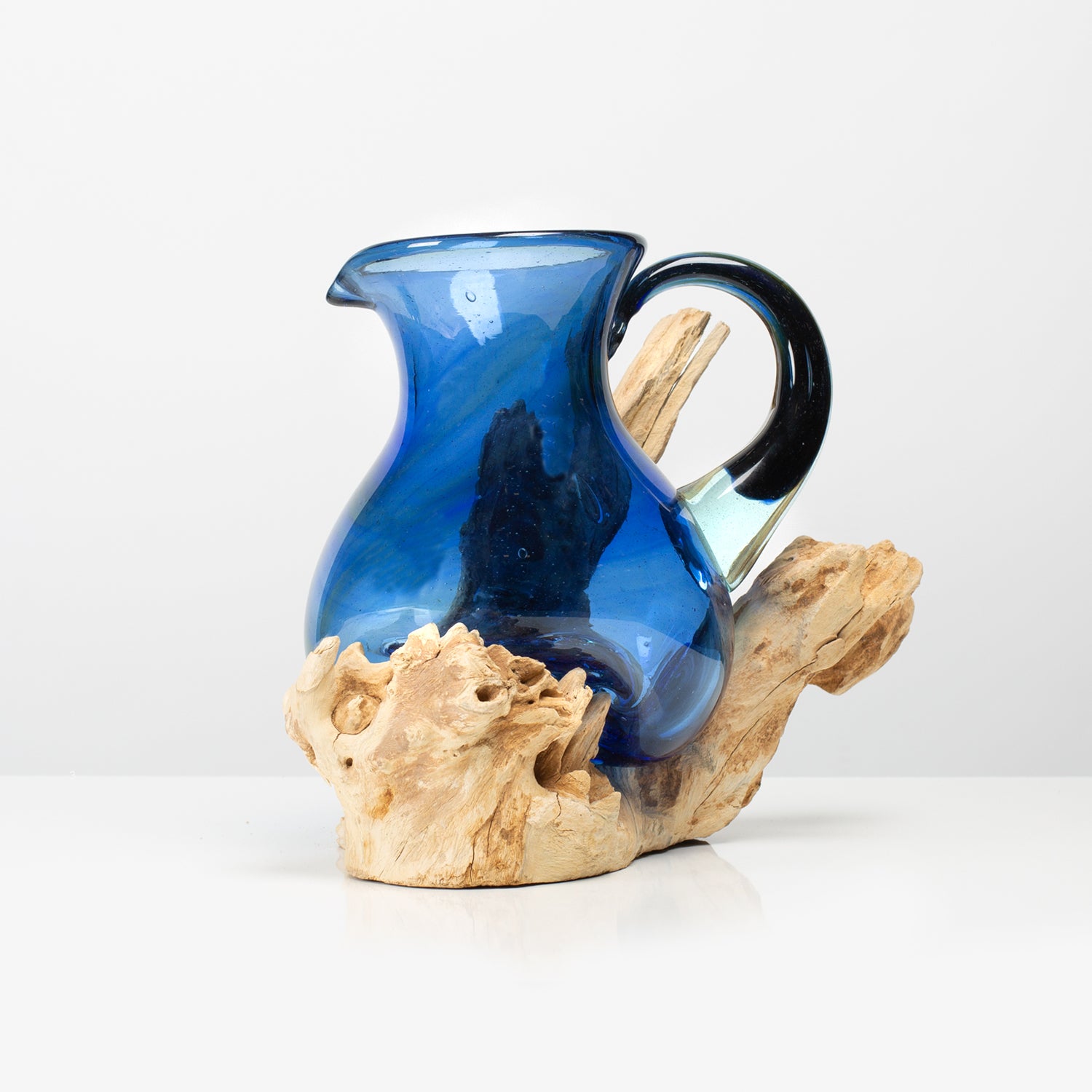 Glaskaraffe auf Holzpodest Vase "VIA" (Blau)