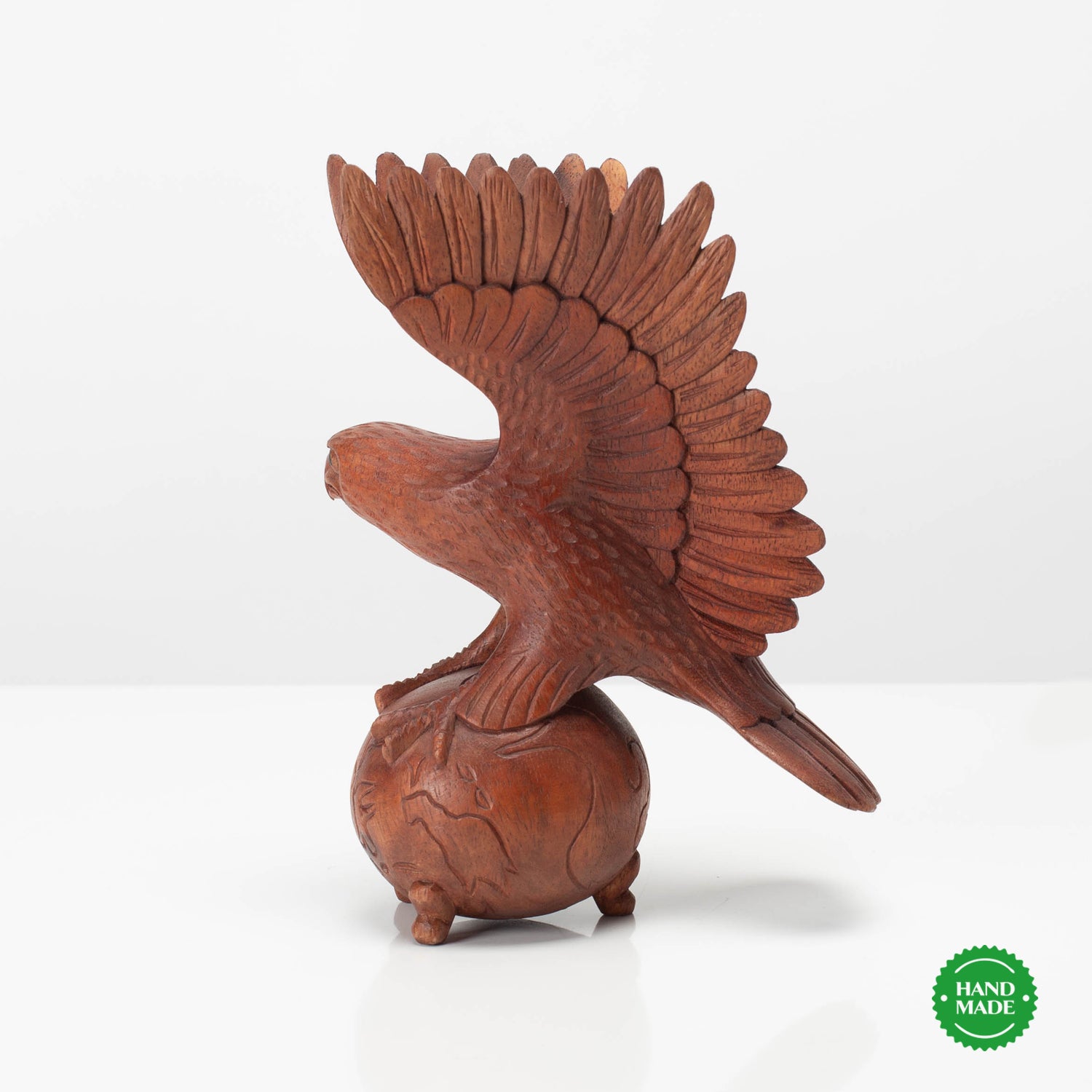 Skulptur Adler "RAV" auf Weltkugel | Vollholz