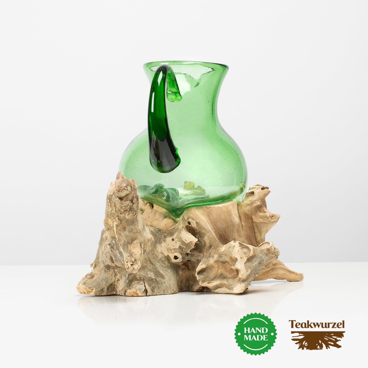 Glaskaraffe auf Holzpodest Vase "VIA" (Grün)