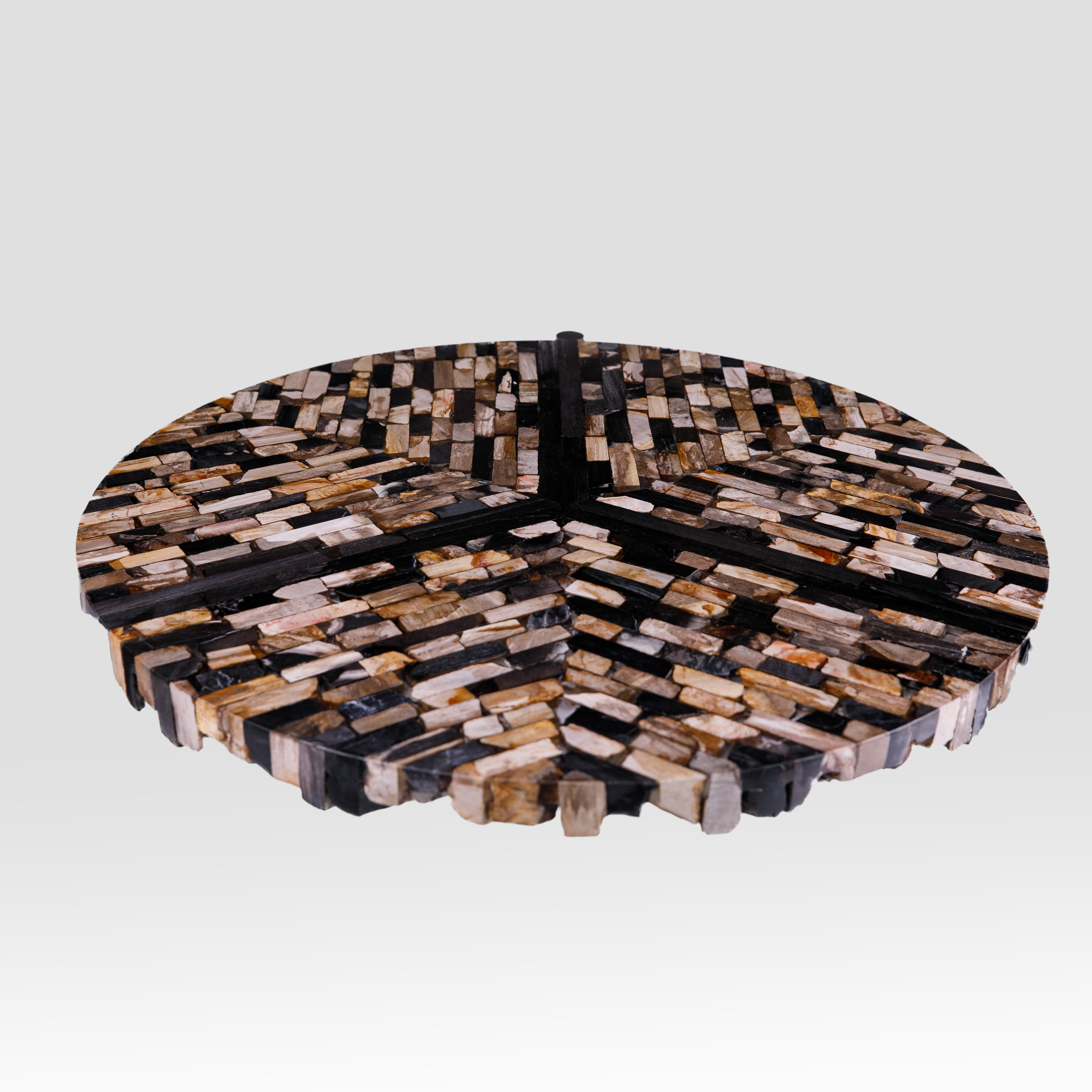 Couchtisch "MOSAIK" | Versteinertes Holz | Epoxidharz | Edelstahl