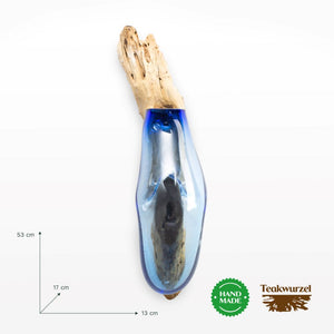Bild in Slideshow öffnen, Wandvase auf Teakholzwurzel Design Vase &quot;DULCIA&quot; (Blau)

